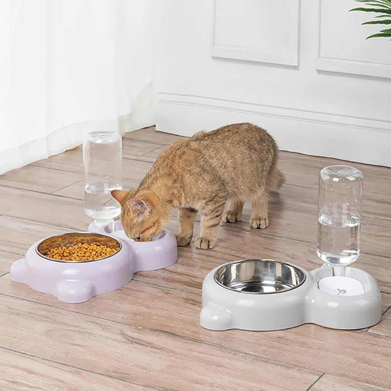 3-in-1 Cat Bowl Water Dispenser Automatic Water Storage Pet Dog Cat Food Bowl Food Container with Waterer Pet Waterer Feeder