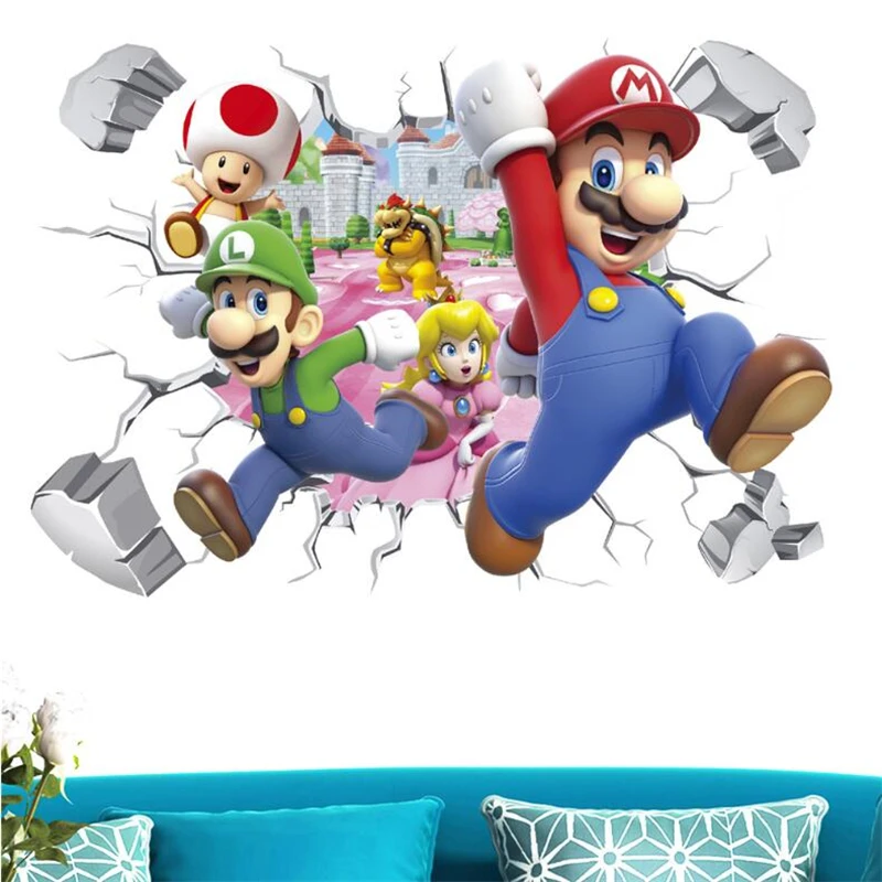 3D Cartoon Mario Bros Wall Sticker For Kids Rooms Decals Nursery Home Decor Viny 