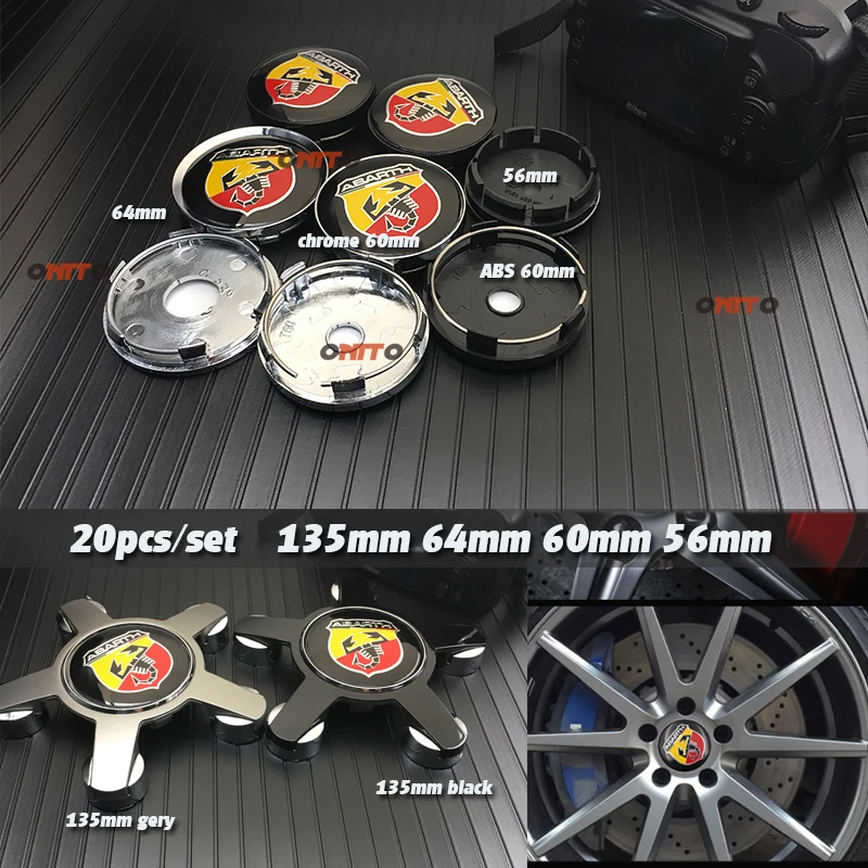 

Car styling 20PCS 56MM 60mm 64mm Car Wheel hub caps Auto Wheel Caps decals for Abarth Logo Badge Emblem covers Auto accessories