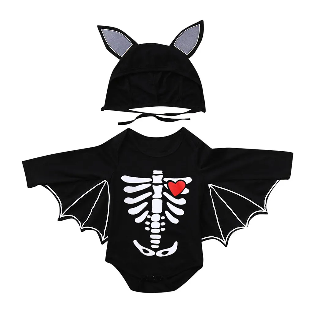 Winter Clothing-set Party-wear Clothes Newborn Baby Boys Girls Halloween Cosplay Costume Print Romper Bodysuit+Hat Outfits