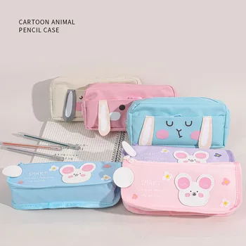 

Cartoon Rabbit Mouse school pencil case Cute Canvas Double layer pencil bag box Stationery pen pouch office school supply