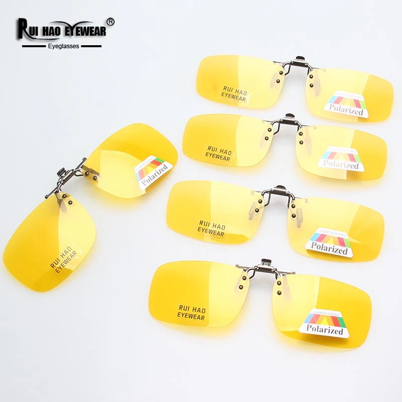 Yellow Polarized Clip On Sunglasses Alloy Bridge Can Up Sunglasses Clip