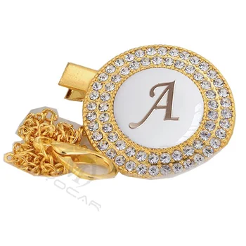 

MIYOCAR 26 letters unique bling pacifier clip pacifier holder white letter with gold chain dummy clip L26-GW