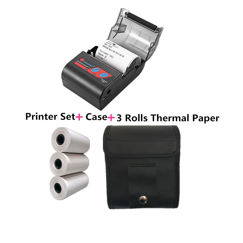 GOOJPRT Мини термопринтер Bluetooth 4,0 термопринтер 58 мм POS чековый термопринтер Портативный чековый принтер - color: Add Case and 3 Rolls