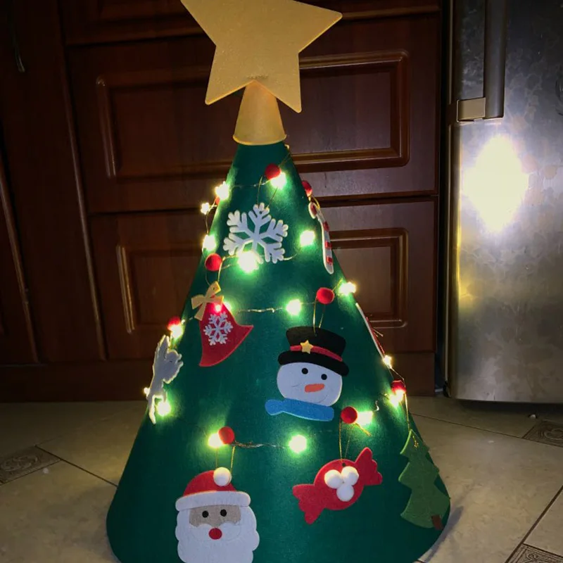 

1set LED 3D DIY Felt Christmas Tree Kerst Christmas Decorations for Home Navidad New Year Kids Gifts Noel Merry Christmas Gift