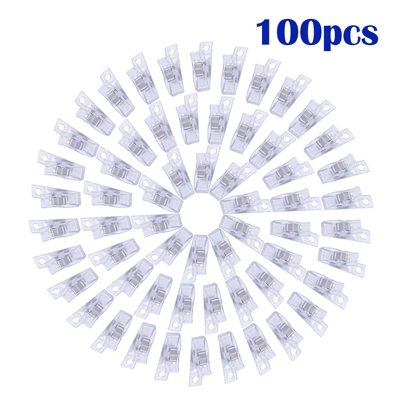 100pcs Transparent MIUSIE Tape Bias Maker DIY чехол для ног, принадлежности, пластиковый зажим, Подшивка стёганого одеяла, пластиковые зажимы, зажимы, упаковка, аксессуары для шитья - Цвет: 100pcs Transparent
