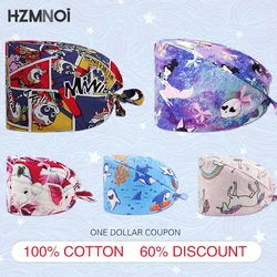 New Product Cartoon Print Ladies Nurse Cap Dentist Cap Surgical Cap Beauty Salon Pet Shop Adjustable Sweat-absorbent Scrub Cap