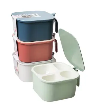 

Hot-selling square household kitchen seasoning box with handle and spoon with multiple grids Japanese storage box seasoning box