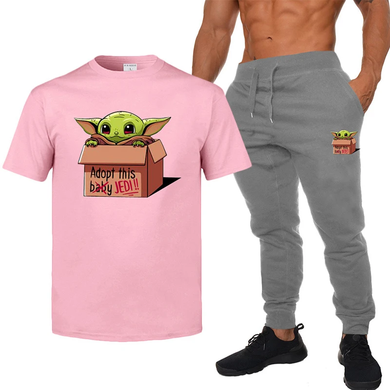 Low Price 2 Piece Men's Sets Print Lovely Baby Yoda tshirts Pant Fashion T-shirt+Sweatpants Mandalorian Tracksuit Trousers Sweat Suits Men
