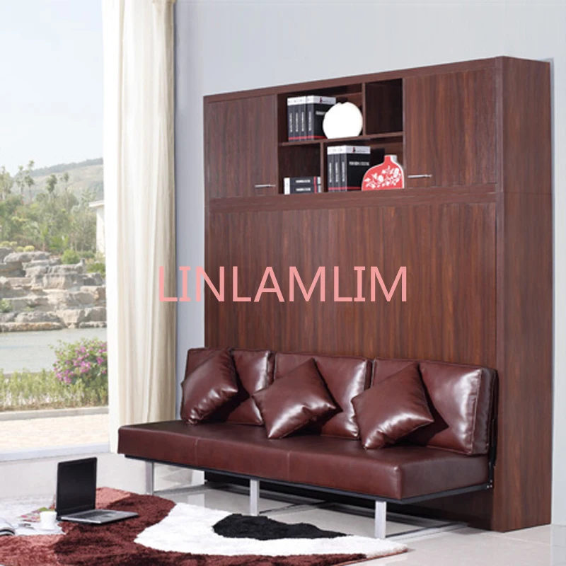 MINGDIBAO Electric Sofa Murphy Bed, Fabric Sofa Foldable Wall Bed, Home Bedroom Queen Camas Rectangle Lit 2 Personnes & Mattress