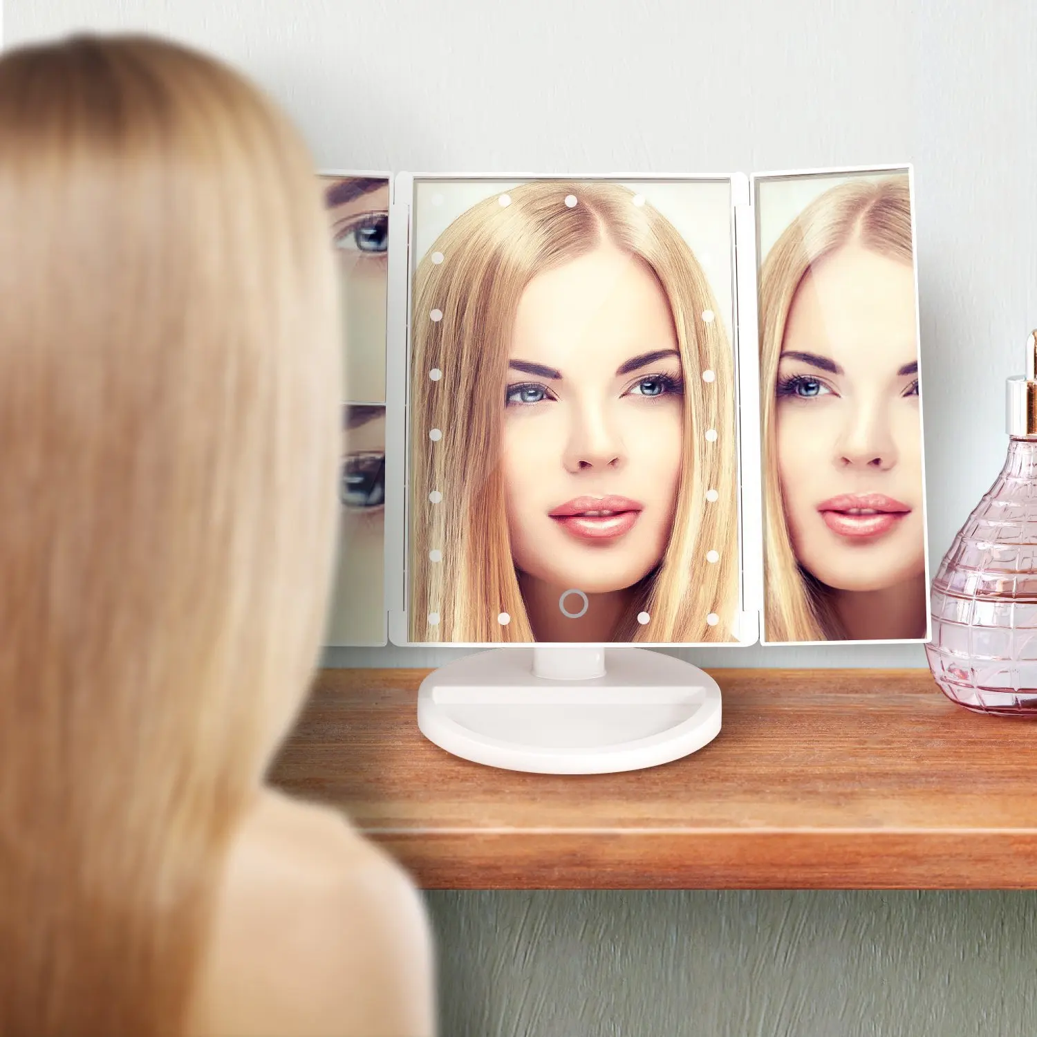 Розовое золото светодиодный макияж зеркало косметическое зеркало Настольный органайзер зеркало USB три раза макияж зеркало Smart Touch парикмахерское Mirro