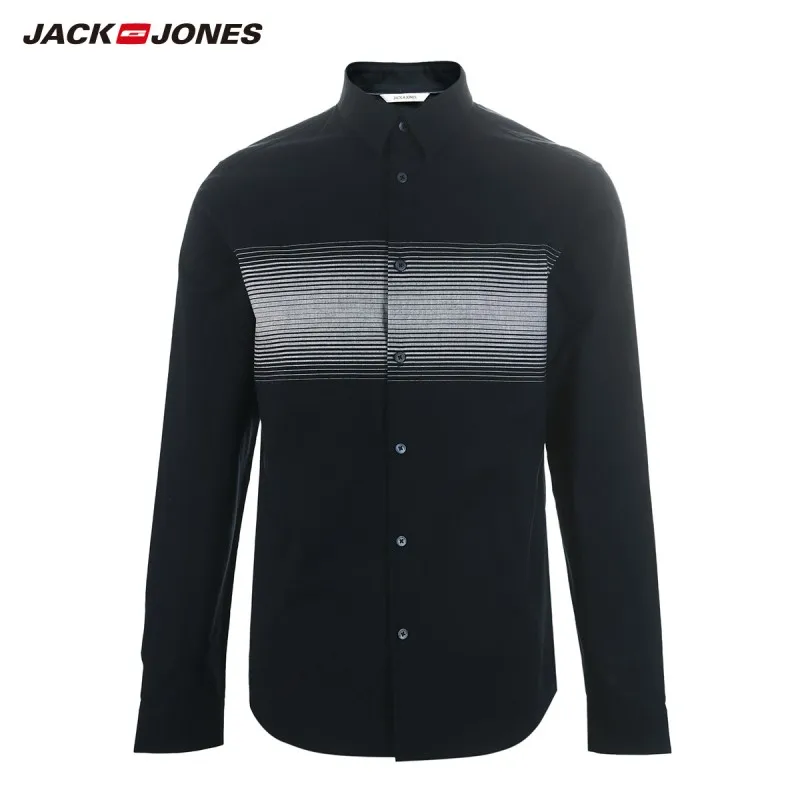 JackJones Мужская Хлопковая полосатая рубашка с длинными рукавами 219105561