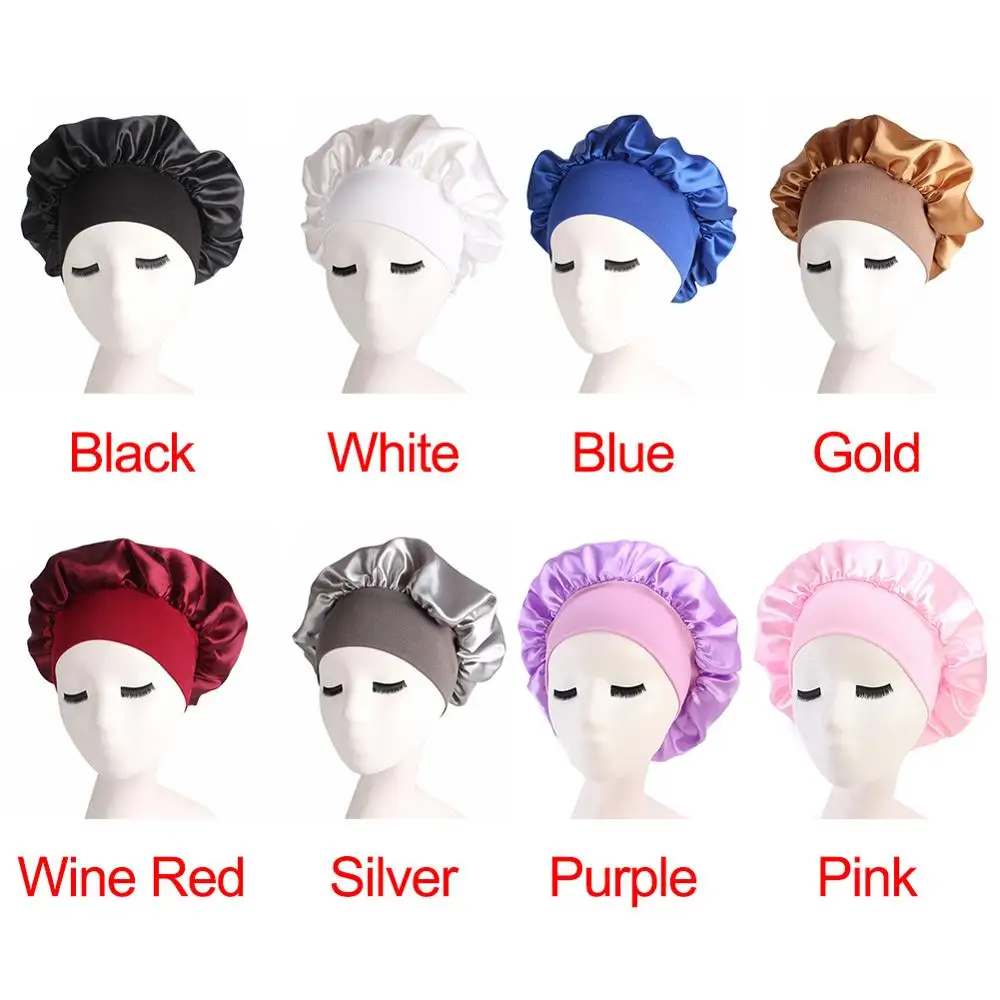 58cm Adjust Women s Satin Solid Wide brimmed Sleeping Hat Night Sleep Cap Hair Care Bonnet 2