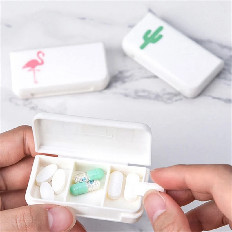 Simple Pattern Plastic Pill Box Portable Medical Kit Vitamin Medicine Boxes Three Grid Storage Flamingo Cactus Decor Hot | Дом и сад