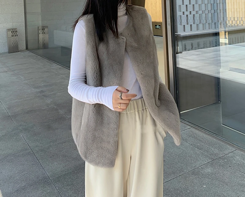 silver blue O neck Зимний женский модный роскошный бархатный Норковый жилет с v-образным вырезом - Цвет: silver blue O neck