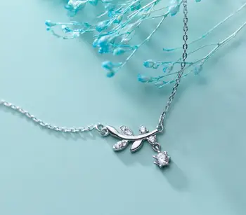 

1pc lady's 100% real Sterling Silver 925 Fine Jewelry Gold /White Olive Branch Leaf cz set Pendant Necklace GTLX1999