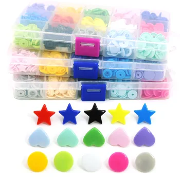 

150Sets T3/T5 Snap Button For Children Boxed Plastic Buttons For Clothing Round/Heart/Star Press Studs KAM Snaps Fasteners DIY