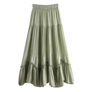 

Ynncnik 2020 Summer New Women High Waist Skirt Fashion Solid Pleated Irregular Patchwork A-Line Elastic Waist Skirts W122
