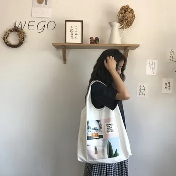 

Green plant canvas bag art cute large capacity daily single shoulder canvas bag art student school tote bag