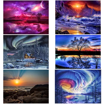 

DIY 5D Diamond Painting Landscape Lakes Full Round Drill Diamond Embroidery Aurora Cross Stitch Rhinestones Art Decor Home Gift