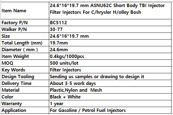 24,6*16*19,7 мм ASNU62C короткое тело инжектор TBI фильтр форсунки для C/hrysler H/olley Bosh