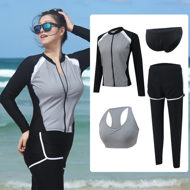 

Plus-sized Sun-resistant Diving Suit Women's Split Type Long Sleeve Plus-sized Couples Chubby Girl Snorkeling Suit Men Swimsuit
