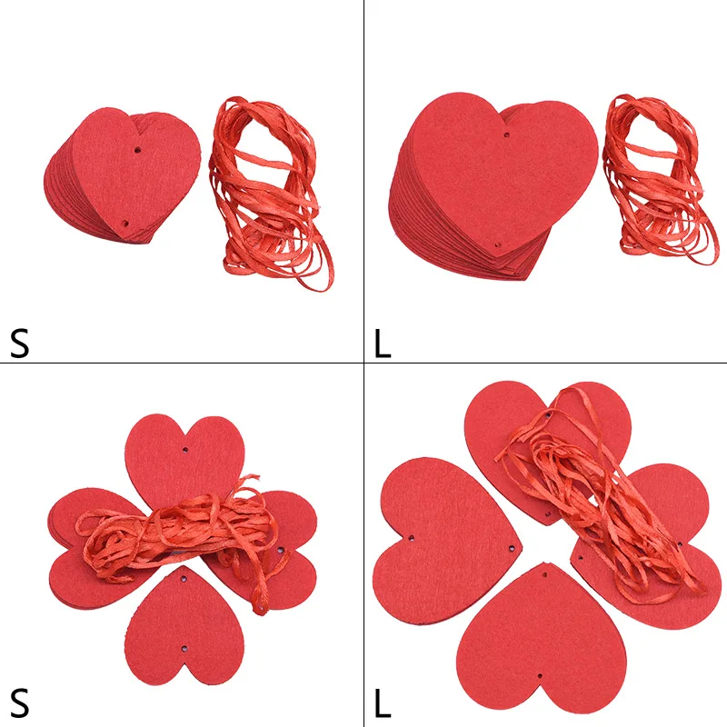5set(100pcs heart) Wedding Decorations Red Heart Banner Garland DIY Non-woven Love Curtain Wedding Christmas Party Decor Supplie