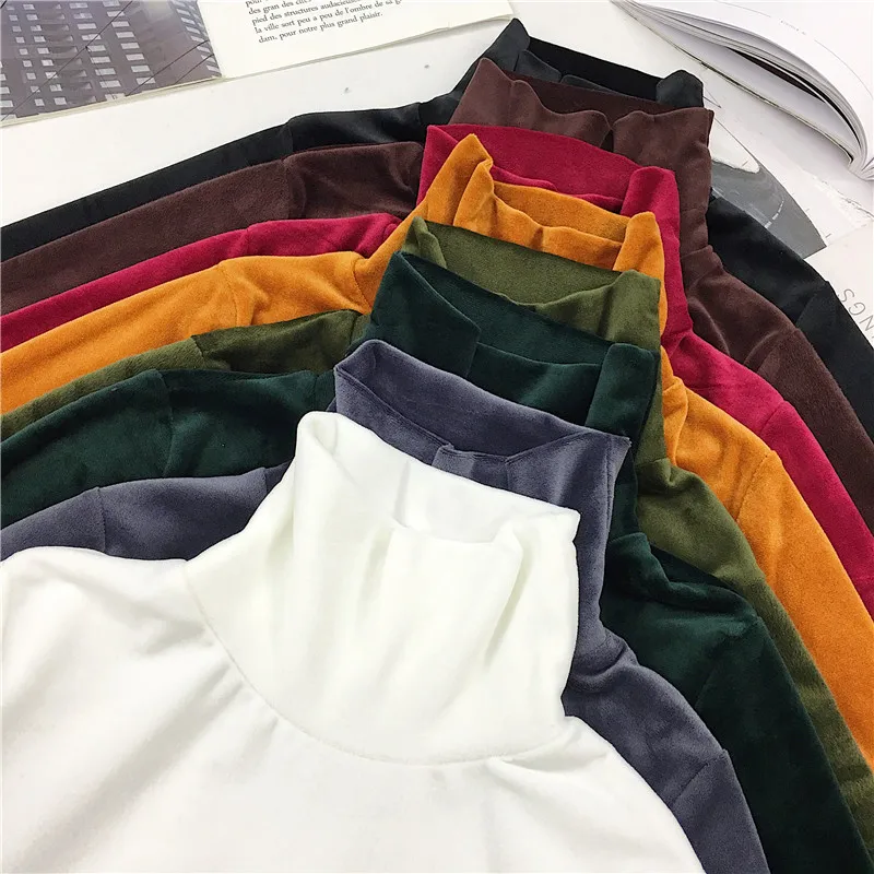 Maglietta dolcevita da donna nuova primavera Maglietta calda spessa Veet T-shirt Camicia a maniche lunghe con fondo femminile Tops396_voghion.com