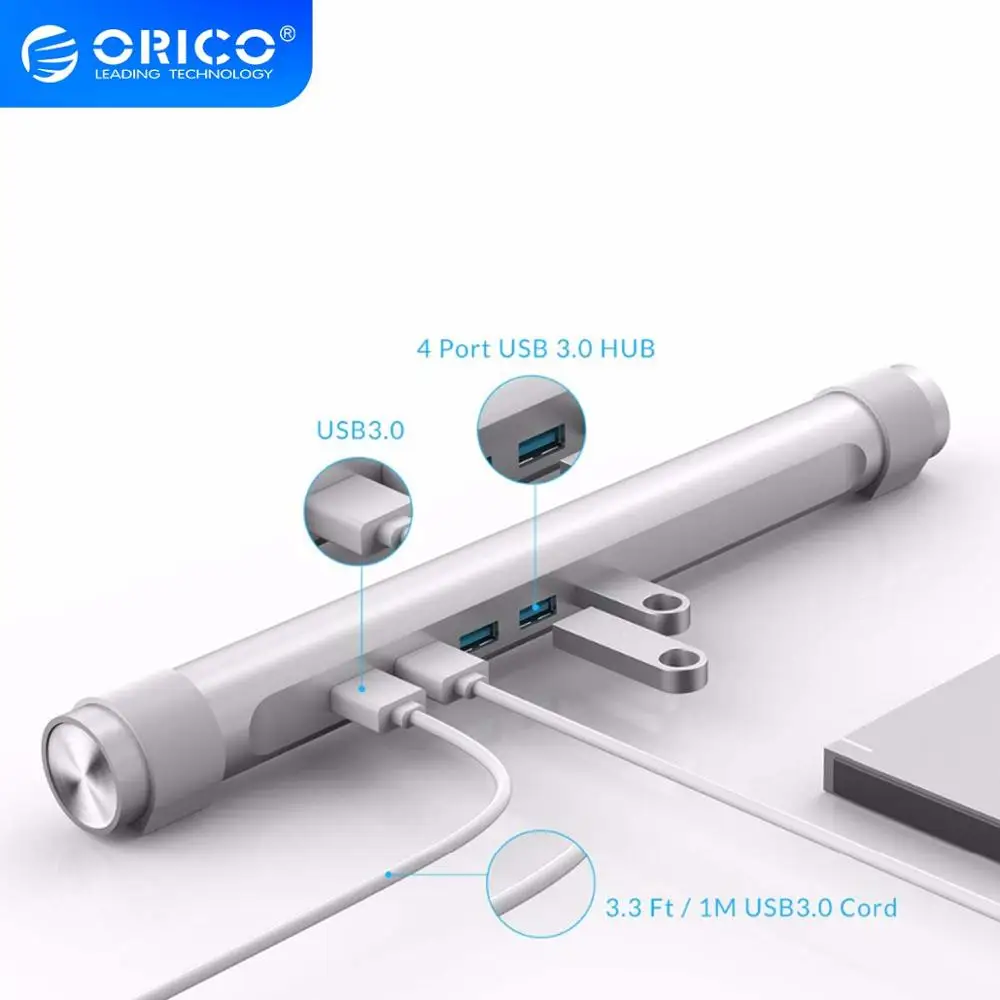 USB Концентратор ORICO серебристый с 4 портами и держателем для ноутбука|usb 3.0 hub|orico usb
