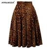 Leopard Print High Waist Skirt Pleated Women Flared Runway Midi Skirt Fashion Cotton Swing Rockabilly Party Skirts Gothic ► Photo 1/6