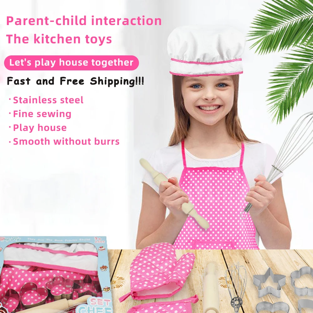 

11pcs/set Food Kitchen Toy Kids DIY Cooking Baking Toy Set Role Play Kitchen Utensils Baking Tools Cake Apron For Girl Boy Gift