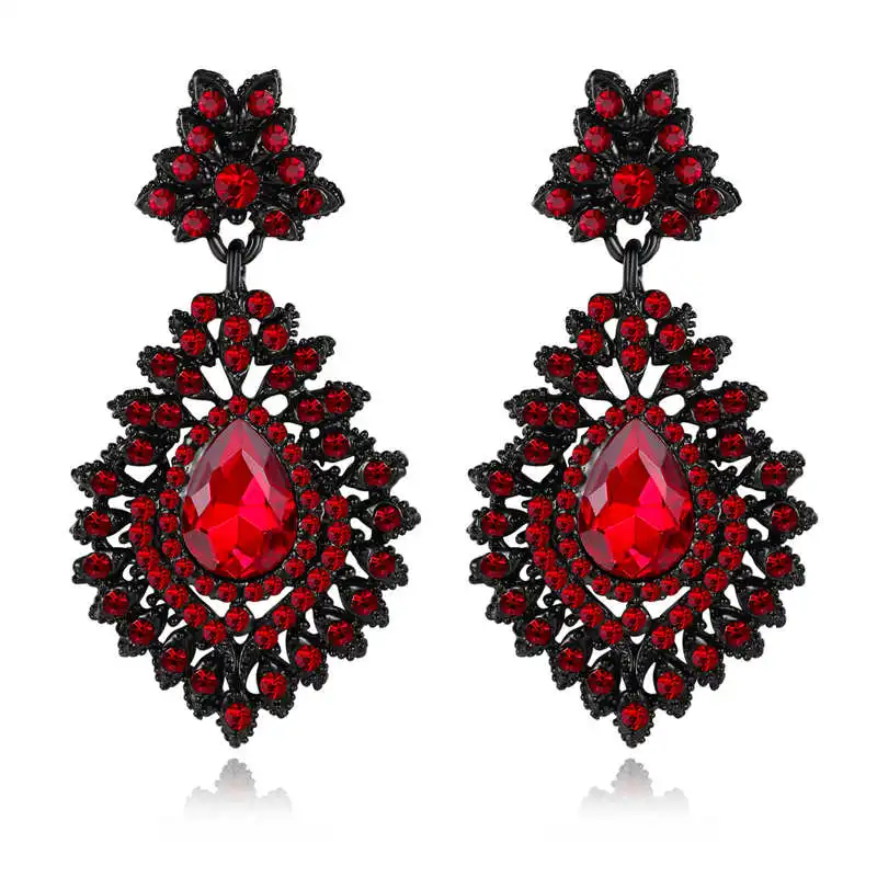 Red Minlover черные хрустальные винтажные свадебные серьги для женщин эффектные большие каплевидные невесты Висячие комплет ювелирного украшения moonrocy MEH916 - Окраска металла: Red