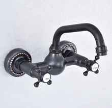 Kitchen Wet Bar Bathroom Vessel Sink Faucet Black Oil Rubbed Brass Wall Mounted Swivel Spout Mixer Tap Dual Cross Handles msf722