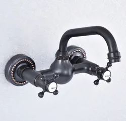 Kitchen Wet Bar Bathroom Vessel Sink Faucet Black Oil Rubbed Brass Wall Mounted Swivel Spout Mixer Tap Dual Cross Handles msf722