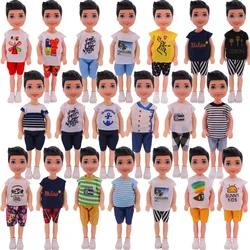 Vêtements de poupée pour garçon, T shirt imprimé Cotten + Shorts adaptés à la poupée américaine Kelly de 5 pouces, Mini jouet spécial de maison de poupée, cadeau de noël pour fille 