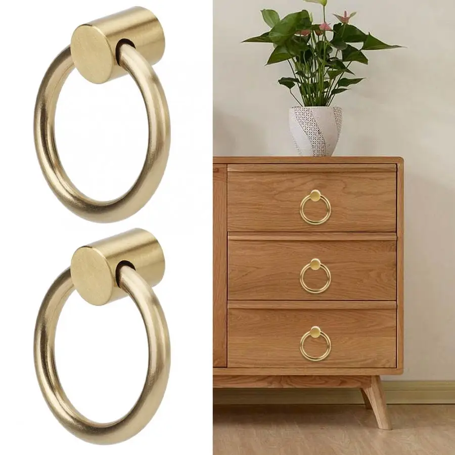 2pcs Vintage Brass Jewelry Box Handle Ring Kitchen Cabinet