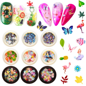 

Emulational Manicure Butterfly Decals Nail Art Decoration Sequins Charm Forest Series Flamingo Flower Accessories Nail Designs