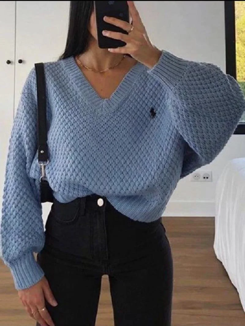Suéter holgado Harajuku con cuello en V para mujer, ropa sexy de gran tamaño para primavera y otoño, gran oferta, novedad de 2021