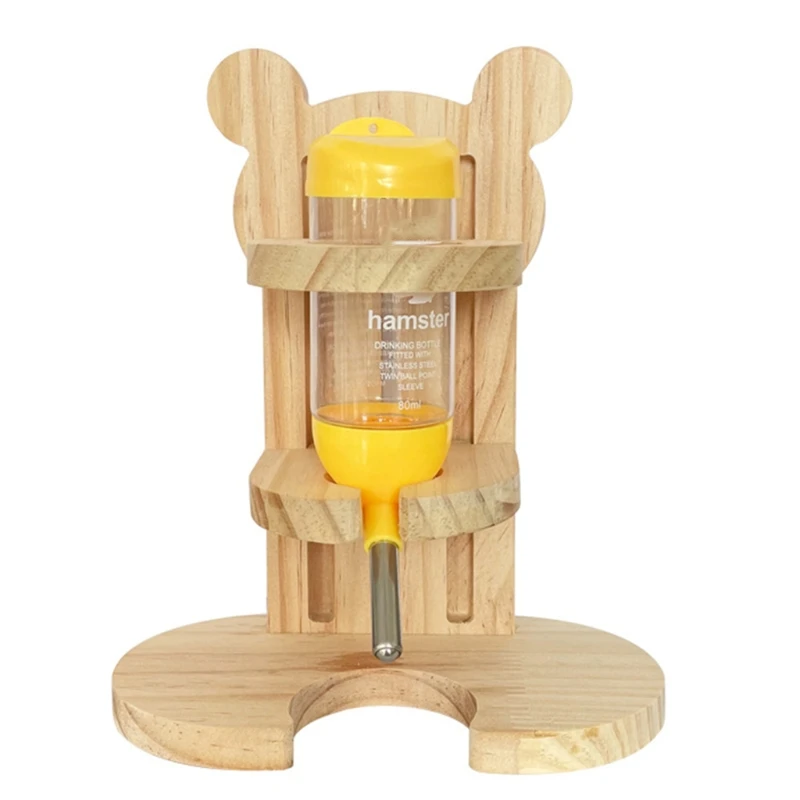 HamsterWaterBottleHolderAdjustableWoodStandFullyOpenDesignfor