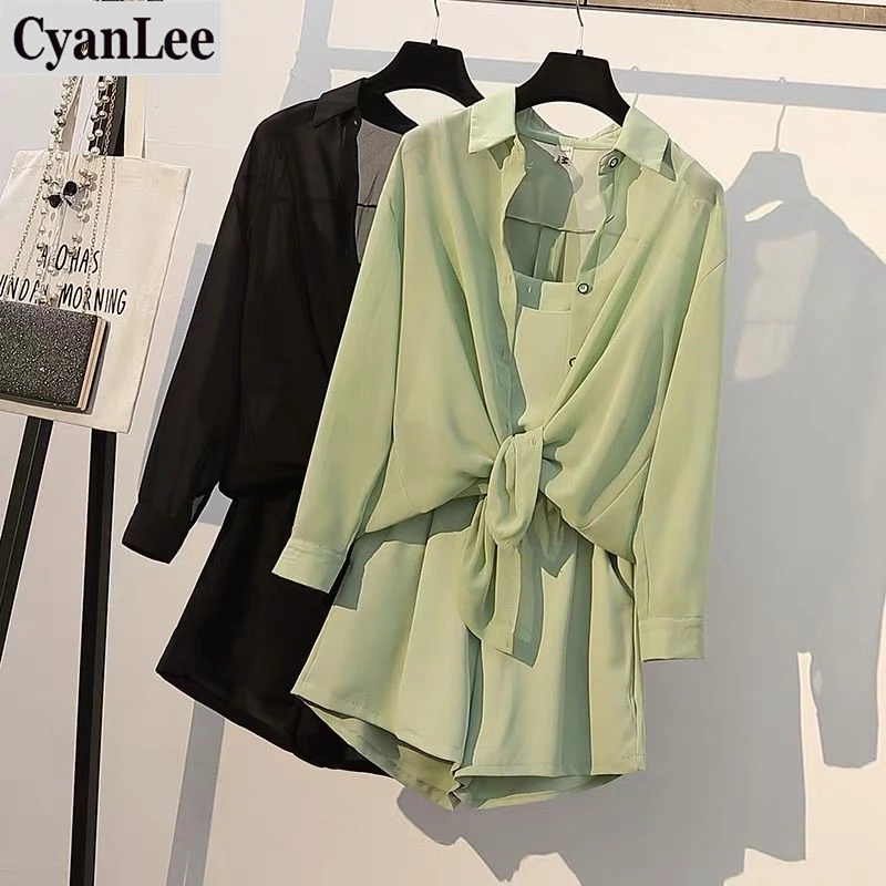 Женский шифоновый костюм Cyanlee комплект из 3 предметов топ на бретельках и