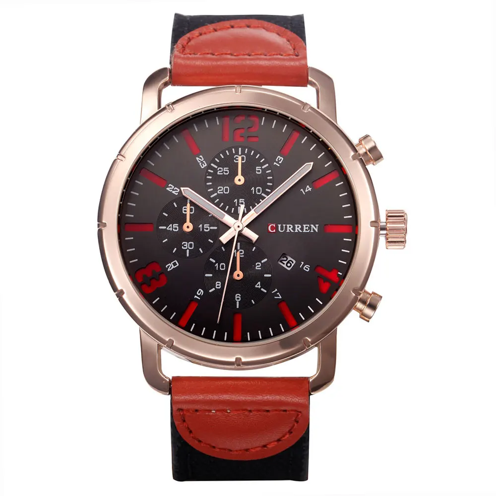 CURREN мужские часы топ бренд класса люкс спортивные кварцевые часы кожаный ремешок часы мужские водонепроницаемые наручные часы Relogio Masculino - Цвет: 8194-2