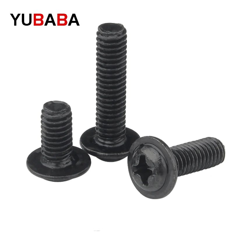 20PCS M2 M2.5 M3 M4 M5 M6 DIN967 Black Cross recessed pan head screws with collar For Computer Floppy DVD ROM Motherboard