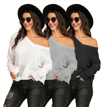 

Pullover V-neck sweater women loose lazy pullover knitwear women bottom knitted sweater
