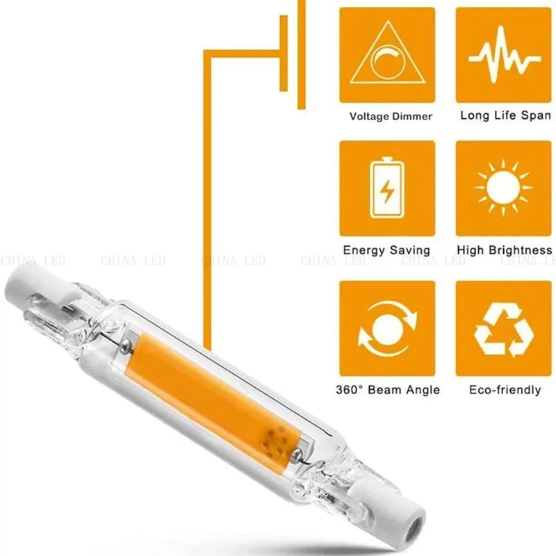 높은 전원 LED R7s COB 유리 튜브 118mm 78mm COB 전구 AC1110V 120V 130V 220V 230V 240V 홈 할로겐 램프 교체