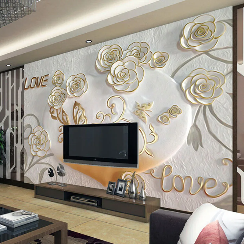 

Drop Shipping Custom 3D Photo Wallpaper 3D Stereoscopic Embossed Romantic Background Wall Mural Wallpaper Roll Home Decor