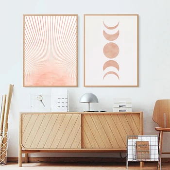 

Mid Century Modern Wall Art Canvas Print Neutral Wall Picture Boho Decor Abstract Sun Art Painting Moon Phases Poster Home Decor