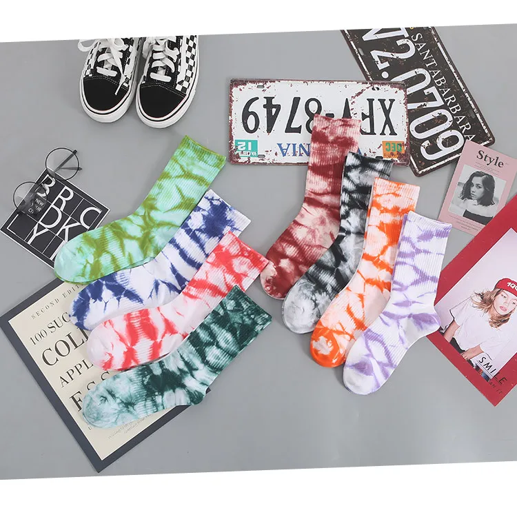 Autumn And Winter New Products Tie-dye Socks Women's Cotton Tube Socks Korean Personality Street Sports Style Basketball Socks