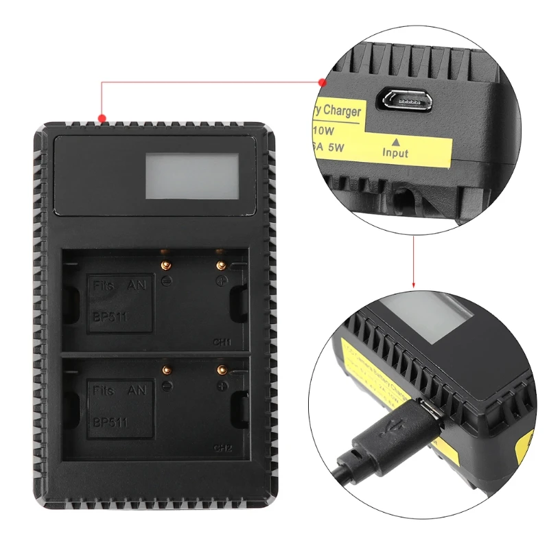 ЖК-дисплей двойной слот зарядное устройство с USB кабелем для Canon EOS 40D 300D 5D 20D D60