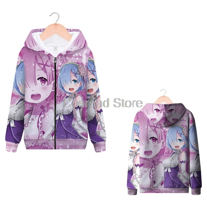 Cosroad Re:zero Cosplay Hoodies Re:Life in a Different World From Zero Hooded Zipper Sweater Coats Rem Ram Jacket Costumes