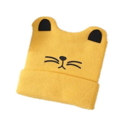 Pudcoco с рисунком кота; шапка для малышей на зиму детские для маленьких девочек и мальчиков, теплые, милые, миленькие в японском стиле(«шапочка фасоли шапка аксессуары - Цвет: Yellow